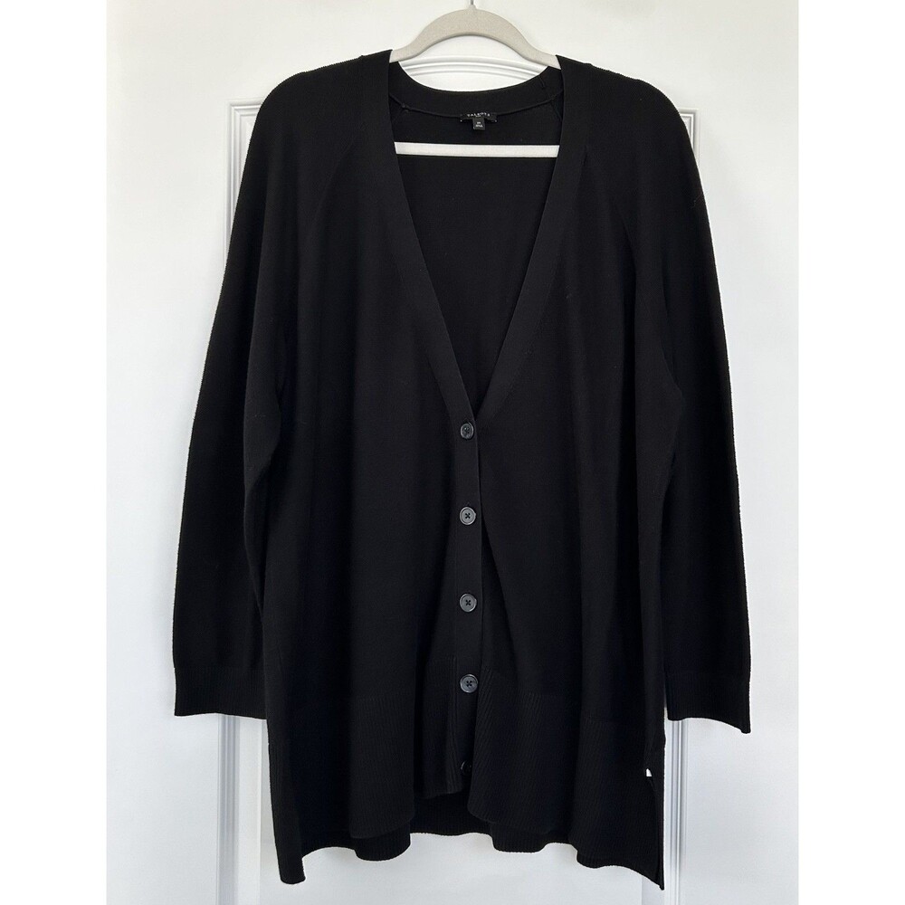 Talbots Black Girlfriend Cardigan Sweater Plus Size 2X Rib Knit Career Office